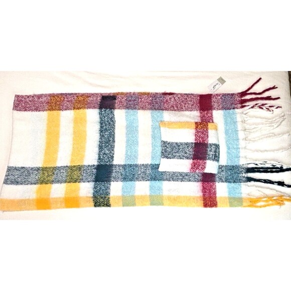 Nordstrom BP Wide Plaid Patterned Scarf Oversized w/ Pockets Blanket Fringe NWT - Picture 6 of 11